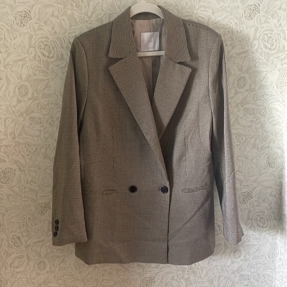 Mango Houndstooth Wool Blend Blazer Sz Large - Picture 2 of 4